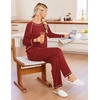 Ekouaer Womens Pajamas Long Sleeve Pjs Soft Loungewear 2 Piece Lounge Sets | Loose Pants with Pockets,Comfy Fall Winter Sleepwear(Red)