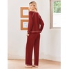 Ekouaer Womens Pajamas Long Sleeve Pjs Soft Loungewear 2 Piece Lounge Sets | Loose Pants with Pockets,Comfy Fall Winter Sleepwear(Red)