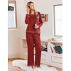 Ekouaer Womens Pajamas Long Sleeve Pjs Soft Loungewear 2 Piece Lounge Sets | Loose Pants with Pockets,Comfy Fall Winter Sleepwear(Red)