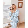 Ekouaer Women’s Satin Silk Pajamas Long Sleeve Button Up Pjs Lounge Sets | Soft 2-Piece Set, Adjustable Drawstring Waistband, Side Pockets, Ideal for Sleep, Lounging, Party(Blue Leopard)