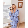 Ekouaer Women’s Satin Silk Pajamas Long Sleeve Button Up Pjs Lounge Sets | Soft 2-Piece Set, Adjustable Drawstring Waistband, Side Pockets, Ideal for Sleep, Lounging, Party(Blue Plaid Cherry)