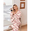 Ekouaer Women’s Satin Silk Pajamas Long Sleeve Button Up Pjs Lounge Sets | Soft 2-Piece Set, Adjustable Drawstring Waistband, Side Pockets, Ideal for Sleep, Lounging, Party(Beige Cherry)