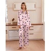 Ekouaer Women’s Satin Silk Pajamas Long Sleeve Button Up Pjs Lounge Sets | Soft 2-Piece Set, Adjustable Drawstring Waistband, Side Pockets, Ideal for Sleep, Lounging, Party(Pink Winebowl)