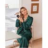 Ekouaer Women’s Satin Silk Pajamas Long Sleeve Button Up Pjs Lounge Sets | Soft 2-Piece Set, Adjustable Drawstring Waistband, Side Pockets, Ideal for Sleep, Lounging, Party(Dark Green)