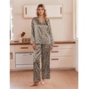Ekouaer Women’s Satin Silk Pajamas Long Sleeve Button Up Pjs Lounge Sets | Soft 2-Piece Set, Adjustable Drawstring Waistband, Side Pockets, Ideal for Sleep, Lounging, Party(Brown Leopard)