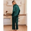 Ekouaer Women’s Satin Silk Pajamas Long Sleeve Button Up Pjs Lounge Sets | Soft 2-Piece Set, Adjustable Drawstring Waistband, Side Pockets, Ideal for Sleep, Lounging, Party(Dark Green)