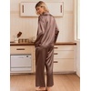 Ekouaer Women’s Satin Silk Pajamas Long Sleeve Button Up Pjs Lounge Sets | Soft 2-Piece Set, Adjustable Drawstring Waistband, Side Pockets, Ideal for Sleep, Lounging, Party(Brown)