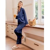 Ekouaer Women’s Satin Silk Pajamas Long Sleeve Button Up Pjs Lounge Sets | Soft 2-Piece Set, Adjustable Drawstring Waistband, Side Pockets, Ideal for Sleep, Lounging, Party(Navy Blue)