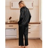 Ekouaer Women’s Satin Silk Pajamas Long Sleeve Button Up Pjs Lounge Sets | Soft 2-Piece Set, Adjustable Drawstring Waistband, Side Pockets, Ideal for Sleep, Lounging, Party(Black)