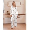 Ekouaer Women’s Satin Silk Pajamas Long Sleeve Button Up Pjs Lounge Sets | Soft 2-Piece Set, Adjustable Drawstring Waistband, Side Pockets, Ideal for Sleep, Lounging, Party(White Winebowl)