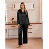Ekouaer Women’s Satin Silk Pajamas Long Sleeve Button Up Pjs Lounge Sets | Soft 2-Piece Set, Adjustable Drawstring Waistband, Side Pockets, Ideal for Sleep, Lounging, Party(Black)