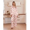 Ekouaer Women’s Satin Silk Pajamas Long Sleeve Button Up Pjs Lounge Sets | Soft 2-Piece Set, Adjustable Drawstring Waistband, Side Pockets, Ideal for Sleep, Lounging, Party(Beige Cherry)