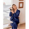 Ekouaer Women’s Satin Silk Pajamas Long Sleeve Button Up Pjs Lounge Sets | Soft 2-Piece Set, Adjustable Drawstring Waistband, Side Pockets, Ideal for Sleep, Lounging, Party(Navy Blue)