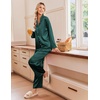 Ekouaer Women’s Satin Silk Pajamas Long Sleeve Button Up Pjs Lounge Sets | Soft 2-Piece Set, Adjustable Drawstring Waistband, Side Pockets, Ideal for Sleep, Lounging, Party(Dark Green)