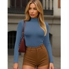 Ekouaer Womens Turtleneck Shirts Long Sleeve Lightweight Fitted Thermal | Mock Neck, Soft Base Layer Tops, Underwear Stretchy Fit, Buttery Soft Undershirts, Fashion Winter Clothes(Haze Blue)