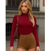 Ekouaer Womens Turtleneck Shirts Long Sleeve Lightweight Fitted Thermal | Mock Neck, Soft Base Layer Tops, Underwear Stretchy Fit, Buttery Soft Undershirts, Fashion Winter Clothes(Red)