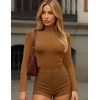 Ekouaer Womens Turtleneck Shirts Long Sleeve Lightweight Fitted Thermal | Mock Neck, Soft Base Layer Tops, Underwear Stretchy Fit, Buttery Soft Undershirts, Fashion Winter Clothes(Light Brown)