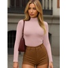 Ekouaer Womens Turtleneck Shirts Long Sleeve Lightweight Fitted Thermal | Mock Neck, Soft Base Layer Tops, Underwear Stretchy Fit, Buttery Soft Undershirts, Fashion Winter Clothes(Dirty Pink)