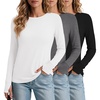Ekouaer 3 Pack Womens Long Sleeve Shirts Thumb Hole Tops Fall Clothes | Crew Neck T Shirts, Loose Fit, Thermal, Undershirts, Layering, Casual, Work, Winter Outfits(3pcs Black/ White/ Grey)