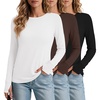 Ekouaer 3 Pack Womens Long Sleeve Shirts Thumb Hole Tops Fall Clothes | Crew Neck T Shirts, Loose Fit, Thermal, Undershirts, Layering, Casual, Work, Winter Outfits(3pcs Black/ White/ Brown)