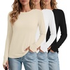 Ekouaer 3 Pack Womens Long Sleeve Shirts Thumb Hole Tops Fall Clothes | Crew Neck T Shirts, Loose Fit, Thermal, Undershirts, Layering, Casual, Work, Winter Outfits(3pcs Black/ White/ Beige)