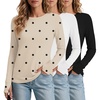 Ekouaer 3 Pack Womens Long Sleeve Shirts Thumb Hole Tops Fall Clothes | Crew Neck T Shirts, Loose Fit, Thermal, Undershirts, Layering, Casual, Work, Winter Outfits(3pcs Black/ White/ Polka Dot Khaki)