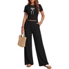 Ekouaer Lounge Sets for Women 2 Piece Summer Matching Set with Pockets | Vacation Airport Travel Outfits,Soft Stretch Loungewear,Slim Short Sleeve Graphic Top and Pants,Comfy Casual Clothes(Black-bow)