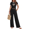 Ekouaer Lounge Sets for Women 2 Piece Summer Matching Set with Pockets | Vacation Airport Travel Outfits,Soft Stretch Loungewear,Slim Short Sleeve Graphic Top and Pants,Comfy Casual Clothes(Black-leopard Heart)