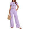Ekouaer Lounge Sets for Women 2 Piece Summer Matching Set with Pockets | Vacation Airport Travel Outfits,Soft Stretch Loungewear,Slim Short Sleeve Graphic Top and Pants,Comfy Casual Clothes(Purple-butterfly)