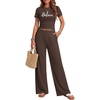 Ekouaer Lounge Sets for Women 2 Piece Summer Matching Set with Pockets | Vacation Airport Travel Outfits,Soft Stretch Loungewear,Slim Short Sleeve Graphic Top and Pants,Comfy Casual Clothes(Brown-letter)