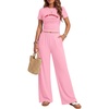 Ekouaer Lounge Sets for Women 2 Piece Summer Matching Set with Pockets | Vacation Airport Travel Outfits,Soft Stretch Loungewear,Slim Short Sleeve Graphic Top and Pants,Comfy Casual Clothes(Pink-letter)
