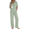 Ekouaer Pajamas for Women Set Button Up Short Sleeve Pjs with Long Pants | Summer Sleepwear, Deep Pockets, Soft Fabric, 2 Piece Lounge Set, Relaxed Fit, Various Occasions(Light Green)
