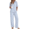 Ekouaer Pajamas for Women Set Button Up Short Sleeve Pjs with Long Pants | Summer Sleepwear, Deep Pockets, Soft Fabric, 2 Piece Lounge Set, Relaxed Fit, Various Occasions(Blue Gingham Cherry)