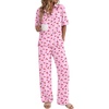 Ekouaer Pajamas for Women Set Button Up Short Sleeve Pjs with Long Pants | Summer Sleepwear, Deep Pockets, Soft Fabric, 2 Piece Lounge Set, Relaxed Fit, Various Occasions(Pink Cherry)