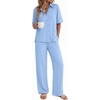 Ekouaer Pajamas for Women Set Button Up Short Sleeve Pjs with Long Pants | Summer Sleepwear, Deep Pockets, Soft Fabric, 2 Piece Lounge Set, Relaxed Fit, Various Occasions(Light Blue)
