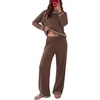 Ekouaer Womens Pajamas Long Sleeve Pjs Soft Loungewear 2 Piece Lounge Sets | Loose Pants with Pockets,Comfy Fall Winter Sleepwear(Brown)