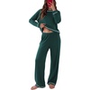 Ekouaer Womens Pajamas Long Sleeve Pjs Soft Loungewear 2 Piece Lounge Sets | Loose Pants with Pockets,Comfy Fall Winter Sleepwear(Green)