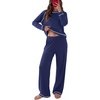 Ekouaer Womens Pajamas Long Sleeve Pjs Soft Loungewear 2 Piece Lounge Sets | Loose Pants with Pockets,Comfy Fall Winter Sleepwear(Navy)