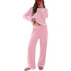 Ekouaer Womens Pajamas Long Sleeve Pjs Soft Loungewear 2 Piece Lounge Sets | Loose Pants with Pockets,Comfy Fall Winter Sleepwear(Pink)