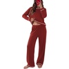 Ekouaer Womens Pajamas Long Sleeve Pjs Soft Loungewear 2 Piece Lounge Sets | Loose Pants with Pockets,Comfy Fall Winter Sleepwear(Red)