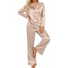 Ekouaer Women’s Satin Silk Pajamas Long Sleeve Button Up Pjs Lounge Sets | Soft 2-Piece Set, Adjustable Drawstring Waistband, Side Pockets, Ideal for Sleep, Lounging, Party(Champagne)
