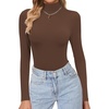 Ekouaer Womens Turtleneck Shirts Long Sleeve Lightweight Fitted Thermal | Mock Neck, Soft Base Layer Tops, Underwear Stretchy Fit, Buttery Soft Undershirts, Fashion Winter Clothes(Brown)
