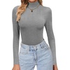 Ekouaer Womens Turtleneck Shirts Long Sleeve Lightweight Fitted Thermal | Mock Neck, Soft Base Layer Tops, Underwear Stretchy Fit, Buttery Soft Undershirts, Fashion Winter Clothes(Light Grey)