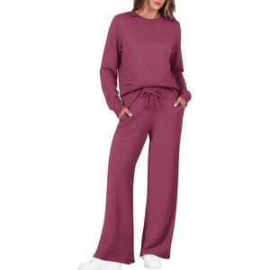 Ekouaer 2 Piece Sets for Women Fall Lounge Sets Outfits Matching Clothing | 2026 Fall Long Sleeve Pullover Top,Wide-Leg Pants Pockets,Drawstring Elastic Waist,Airport Travel Set,Tracksuit,Sweatsuit(Magenta Purpl)