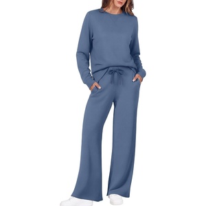 Ekouaer 2 Piece Sets for Women Fall Lounge Sets Outfits Matching Clothing | 2026 Fall Long Sleeve Pullover Top,Wide-Leg Pants Pockets,Drawstring Elastic Waist,Airport Travel Set,Tracksuit,Sweatsuit(Blue)