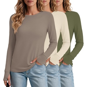 Ekouaer 3 Pack Womens Long Sleeve Shirts Thumb Hole Tops Fall Clothes | Crew Neck T Shirts, Loose Fit, Thermal, Undershirts, Layering, Casual, Work, Winter Outfits(3pcs Army Green/ Beige/ Tea Leaf)