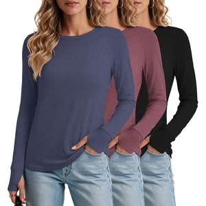 Ekouaer 3 Pack Womens Long Sleeve Shirts Thumb Hole Tops Fall Clothes | Crew Neck T Shirts, Loose Fit, Thermal, Undershirts, Layering, Casual, Work, Winter Outfits(3pcs Black/ Navy Blue/ Wine Red)