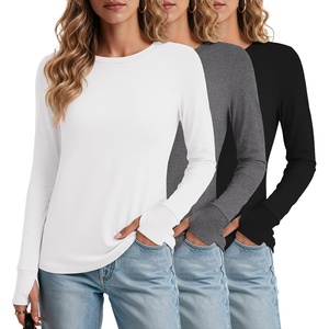 Ekouaer 3 Pack Womens Long Sleeve Shirts Thumb Hole Tops Fall Clothes | Crew Neck T Shirts, Loose Fit, Thermal, Undershirts, Layering, Casual, Work, Winter Outfits(3pcs Black/ White/ Grey)
