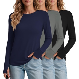 Ekouaer 3 Pack Womens Long Sleeve Shirts Thumb Hole Tops Fall Clothes | Crew Neck T Shirts, Loose Fit, Thermal, Undershirts, Layering, Casual, Work, Winter Outfits(3pcs Black/ Dark Grey/ Navy Blue)
