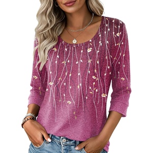 Ekouaer 3/4 Sleeve Womens Tops Scoop Neck T Shirts 2026 Casual Basic Tees | Casual Tops,Cute Basic Tops Vacation Outfits,Comfy Basic Tees,Loose Fit Tops For All-Season Daily Wear,available in S-3XL(Pink-xh370)